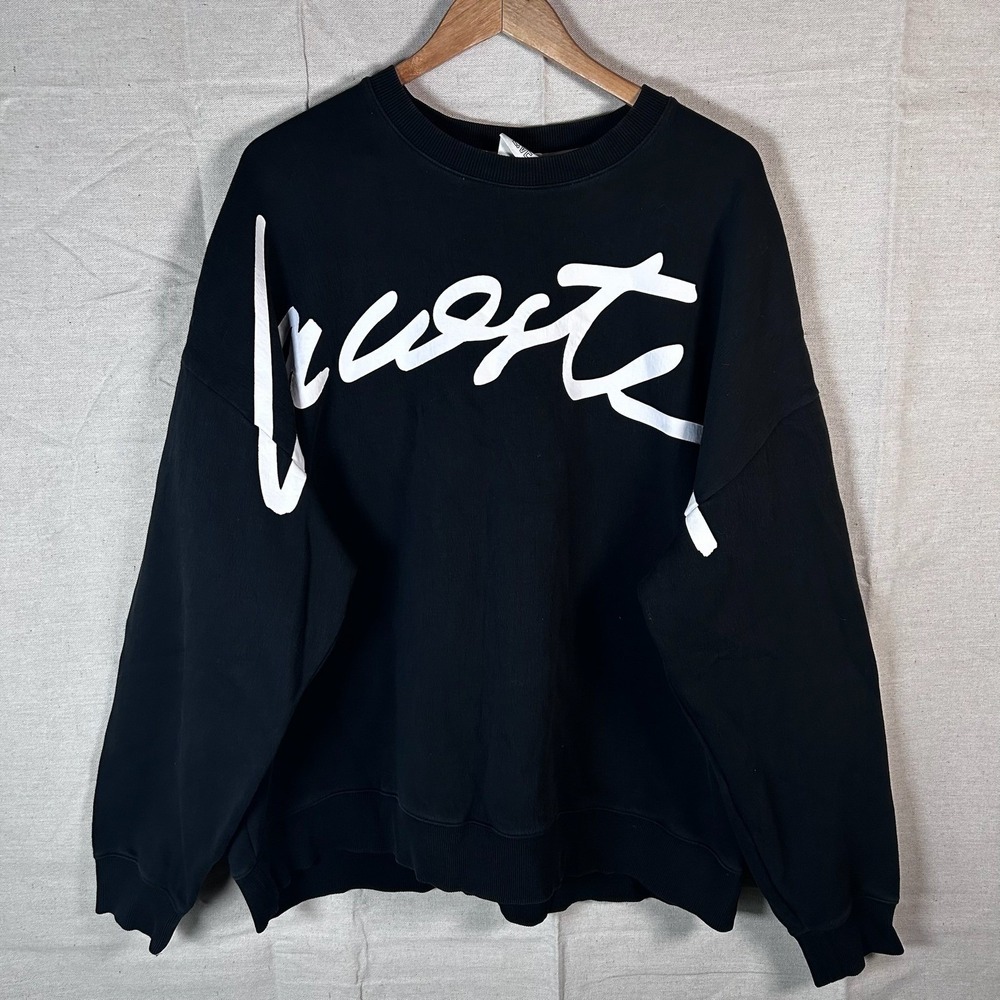 Lacoste L!VE Unisex Black Oversized Script Logo Crew Neck Sweatshirt 3XL SH8156